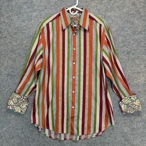 Robert Graham Button Dress Shirt Mens XL Fall Colors Embroidered Floral Rare